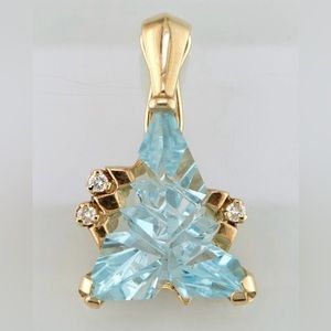 14k blue topaz and diamond pearl enhancer pendant